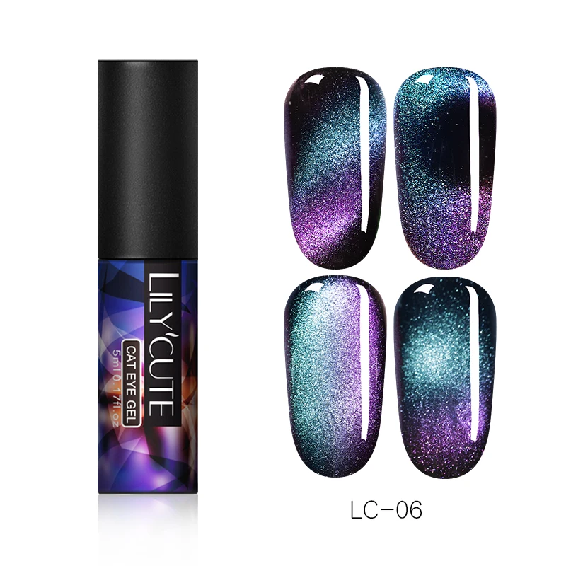 Auroras 6 LILYCUTE, 5 мл, 9D, Auroras, магнитный гель кошачий глаз, набор, долговечный Блестящий лазер для ногтей, художественный Гель-лак для ногтей, впитывающий УФ-Гель-лак - Цвет: Auroras 6