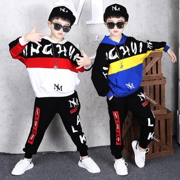 

110-160 Spring Sweater Kid Street Dance Clothings Boys Fashion Sports Shirt and Trousers Hiphop Long Sleeves T-shirt 2A2202AEJ22