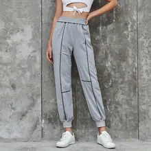 Женские повседневные свободные спортивные штаны с карманом, Женские однотонные хип-хоп длинные штаны с высокой талией, спортивные штаны для женщин