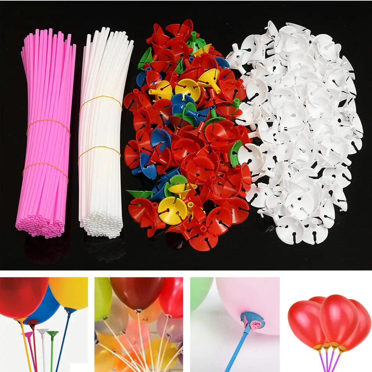 50Pcs White/Colorful Balloon Stick Plastic Balloon Holder Sticks PVC Rods Cups Wedding Party Decoration Accessories