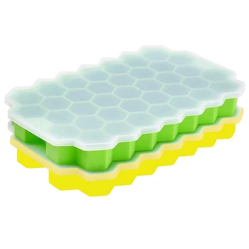 

Silicone Ice Cube Trays, 2 Pack Ice Cube Molds with Lid 74-Ice Trays for Whiskey, Cocktail, Stackable Flexible Safe Ice Cube Mol