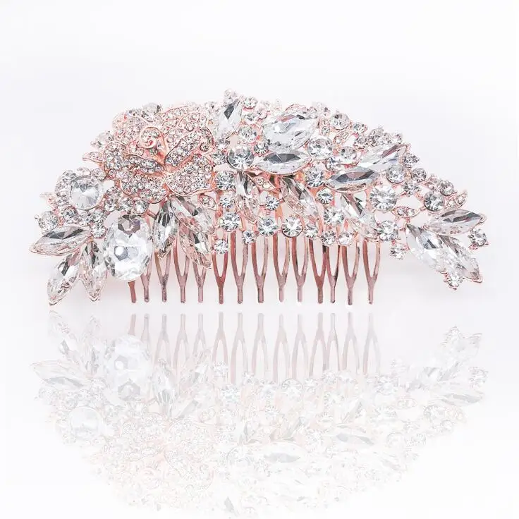 Свадебный гребень со стразами, кристальный гребень - Окраска металла: Rose Gold
