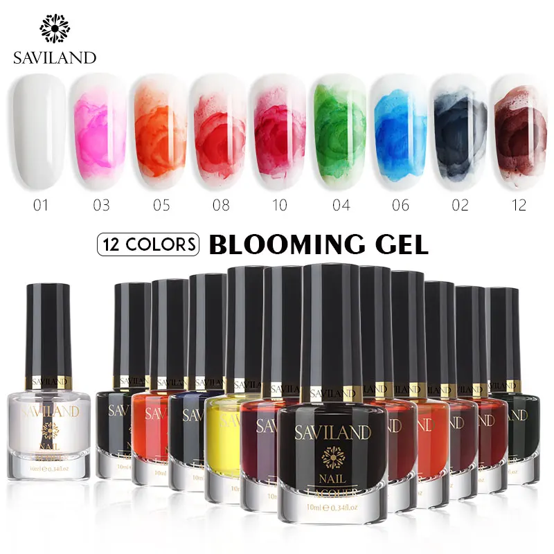 

SAVILAND Magic Blooming Gradient UV Nail Gel Polish using alcohol ink natural Smoke Effect Magic Smudge Bubble Nail Salon