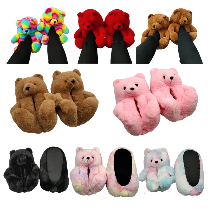 

Women Home Indoor Soft Anti-slip Faux Fur Cute Slippers Winter Warm Shoes Cartoon Plush Teddy Bear Slippers EUR 36-40US 6-9