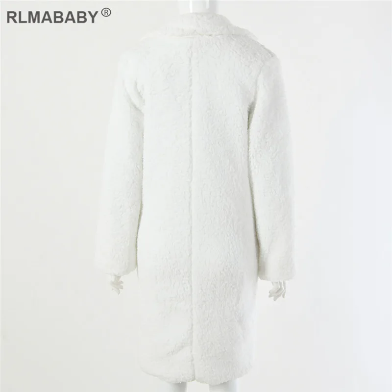 RLMABABY осень зима искусственный мех Тедди женское длинное Пальто однобортное повседневное пальто на пуговицах толстое теплое пушистое женское Верхнее пальто