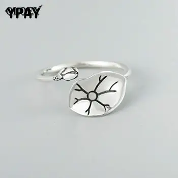 

YPAY Korean Style Dazzling Lotus Flower Rings for Women 100% Real 925 Sterling Silver Adjustable Finger Ring Jewelry YMR399