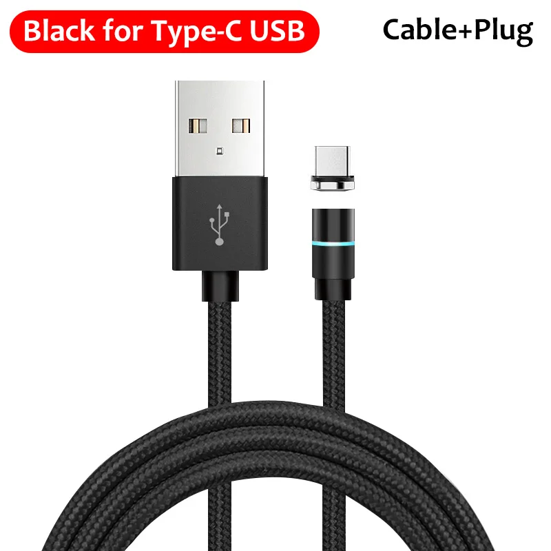 Тегеран Магнитный кабель светодиодный Micro usb type C Магнитный USB кабель для быстрой зарядки для iPhone X 7 XS XR huawei samsung xiaomi one plus - Цвет: Black type 2