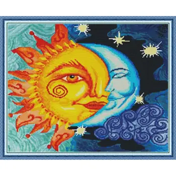 

Sun & Moon Counted Cross Stitch Kits DMC 14CT Scenery Pattern Printed Canvas Cross Stitch Needlework Embroidery Sets Home Decor