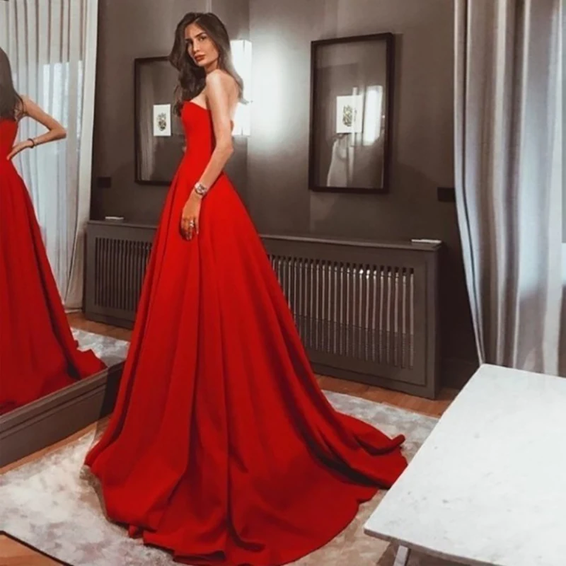 

Verngo A-line Wedding Dress Vintage Red Satin Wedding Gowns Elegant Long Bride Dress