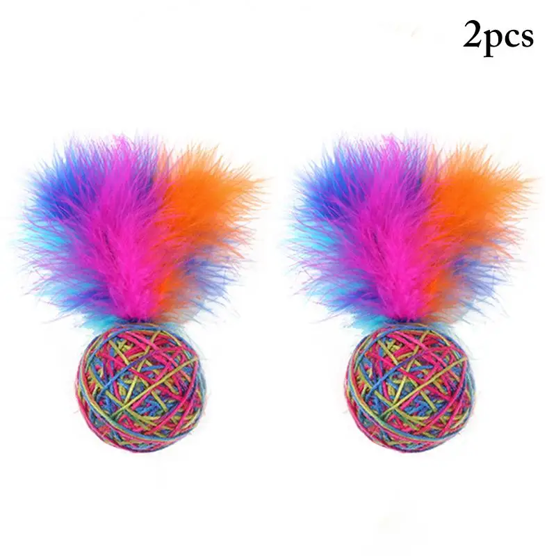 2PCS Cat Ball Toy Feather Interactive Lovely Rope Pet Chew | Дом и сад