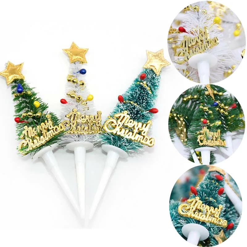 

5/10pcs Merry Christmas Cake Topper Mini Christmas Tree Cupcake Toppers New Year Xmas Party Ornaments Kids Birthday Cake Decor