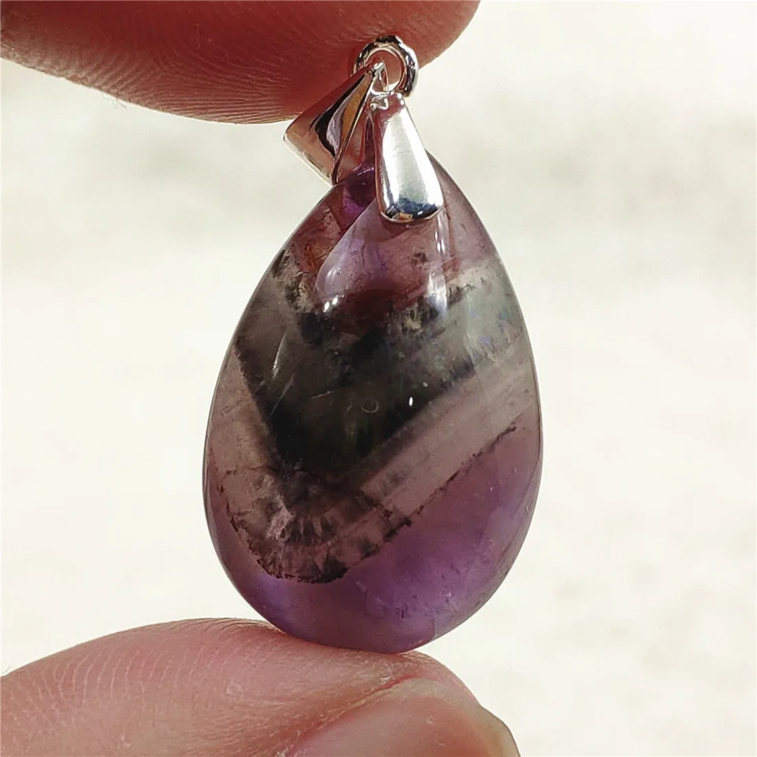 Genuine Natural Cacoxenite Auralite 23 Purple Red Pendant Water Drop Rutilated Bead Women Men AAAAAA