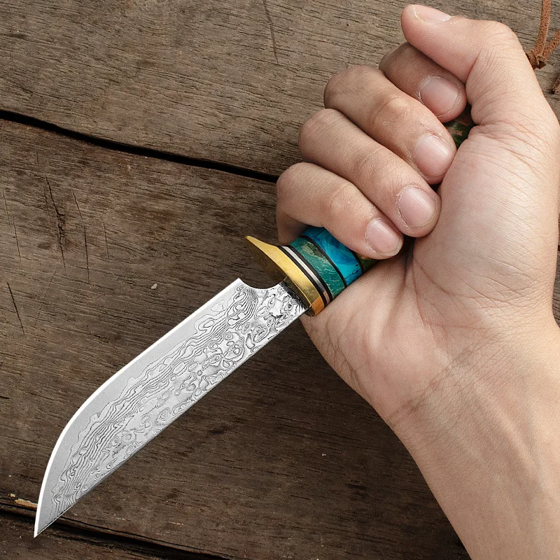 3 styles Fixed Blade Survival Straight Knife VG10 Damascus Steel Blade Solidified wood Handle With Leather Sheath fruit knife