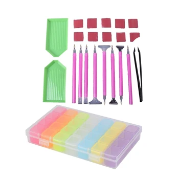 

21 Pcs Diamond Painting Cross Stitch Tool Kit & 1 Pcs 28 Grid Plastic Storage Box Jewelry Box Bead Box