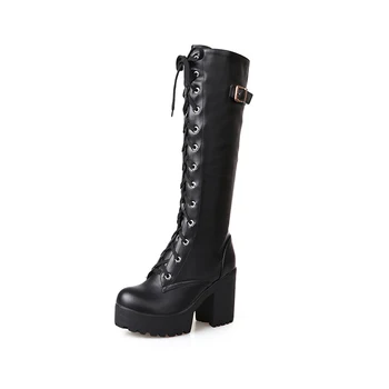 

2020 Winter New Women knee High Platform Boots Heels Long Boots thigh high boots High Heels leather Size 34-46 Rome