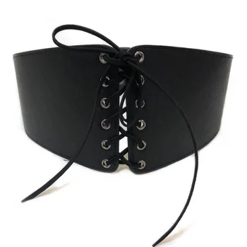 

Women Pin Up Cinched Corset Belt Elastic Belly Band Waist Faux Leather Adjustable Bodyshaper Girdle