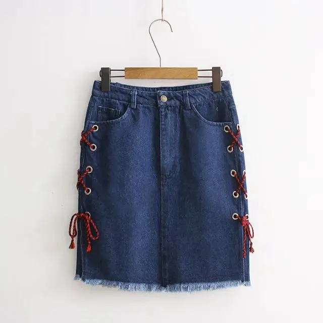 

S8217 New Style Side Bandage Cloth Slit Flash Sheath Denim Skirt Women's High Waist Skirt