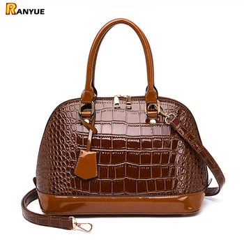 

luxury Crocodile Pattern Tote Women Shoulder Bag Designer shell pu Leather Ladies Black Handbag Double Zipper Crossbody Bag