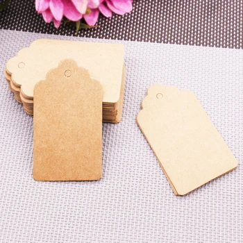 

100Pcs/lot DIY Kraft Paper Tags Scalloped Rectangle Christmas Wedding Favour Party Gift Card Label Blank Luggage Tags 3 Colors