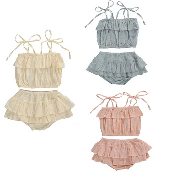 

Girls Summer Clothing Set Summer Fashion Newborn Baby Girls Casual Lace Up Sling Vest Top + Shorts Children Casual Sport Suit