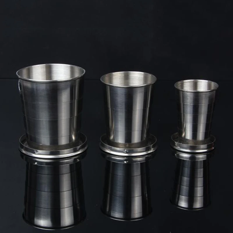 Portable Stainless Steel Collapsible Folding Cup Mug Travel Outdoor Water Bottle