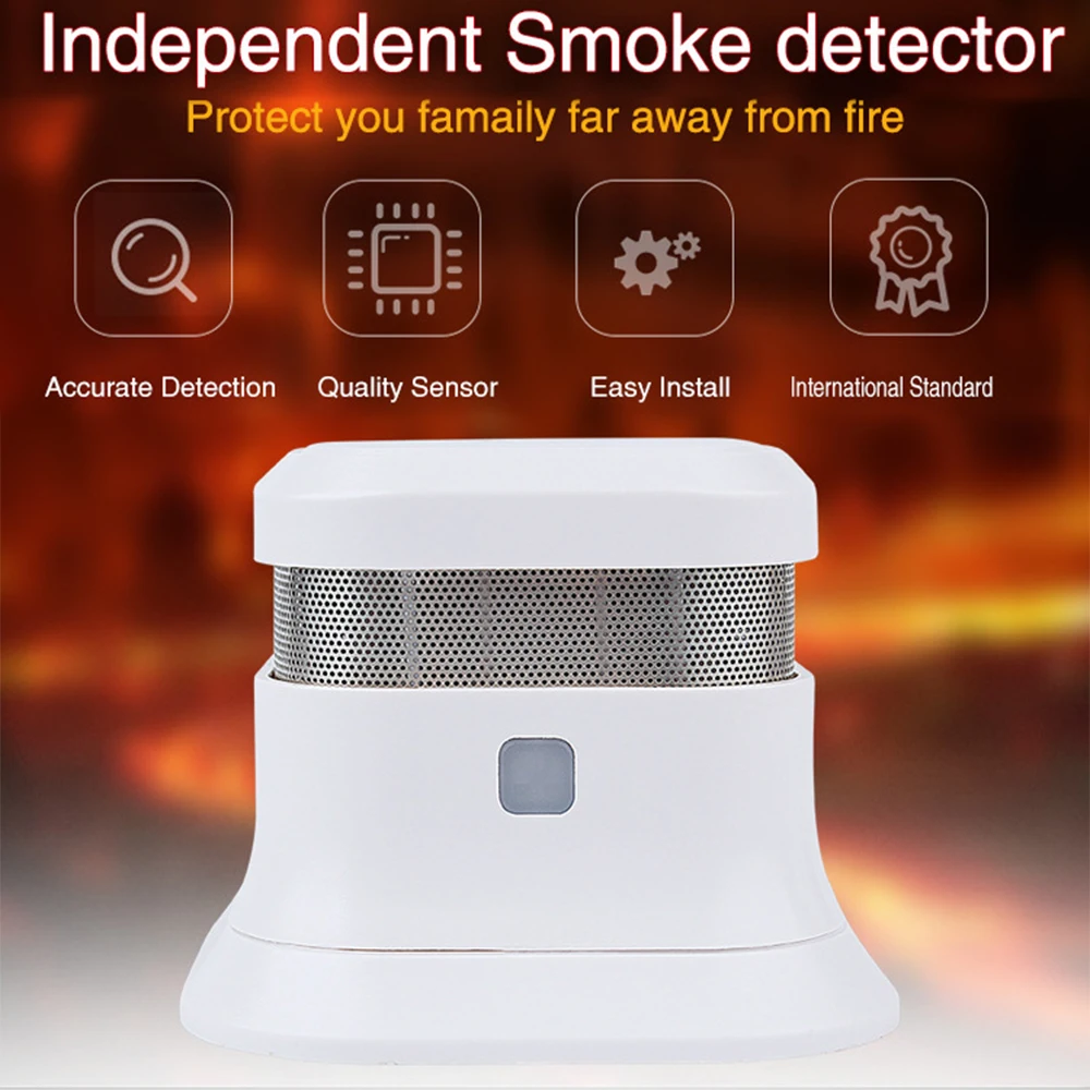 

Smoke Detector Independent Anti-Fire Smoke Sensor Battery Operated Ceiling Sensor Home Security System White