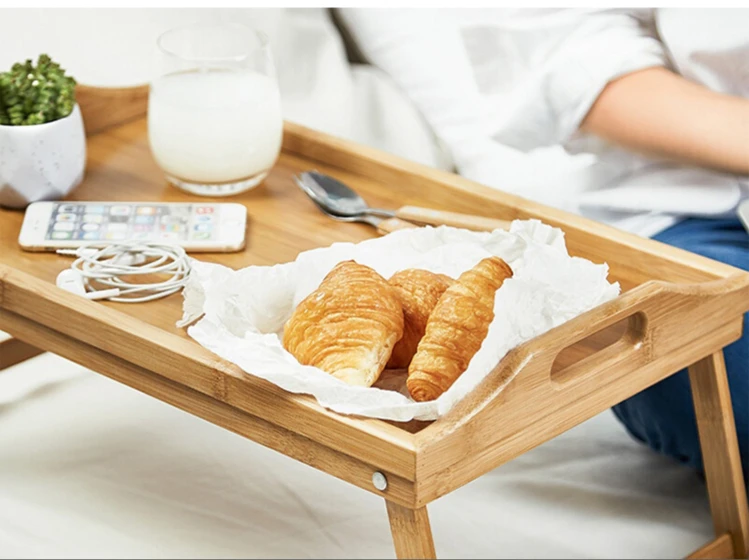 Portable Bamboo Bed Breakfast Tray Folding Laptop Desk Tea Food Serving Table Coffee Picnic Table Holder Outdoor Camping Table
