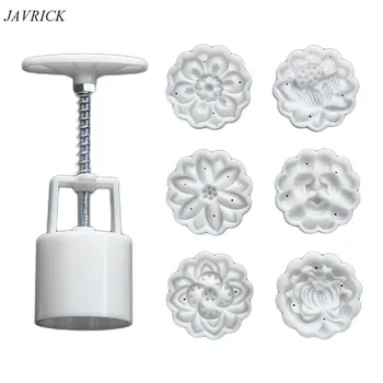 

Plastic Mooncake Mold 50g Cookie Cutter with 6 Flower Stamps Chocolate Mould DIY