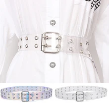 Transparent Laser Holographic Women Belt Punk Pin Buckle Waistband Waist Strap