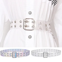 Transparent Laser Holographic Women Belt Punk Pin Buckle Waistband Waist Strap