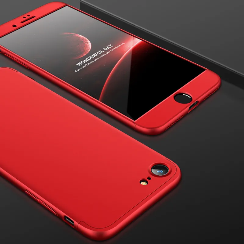 360 Защитный Передний+ задний стекло чехол iphone 8 8plus жесткий армированный чехол iphone 8 plus case phone чехлы на iphone 8 чехол айфон 8 плюс чехол айфон 8 plus чехлы на iphone 8 plus чехол айфон 8 case - Цвет: red case