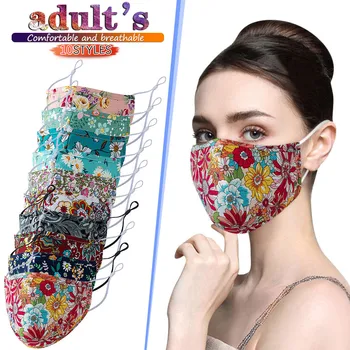 

1pc Adult Face Mask Washable Adjustable Masque Breathable Floral Print Protector Face Masks Reusable Elastic Earloop Mascarillas