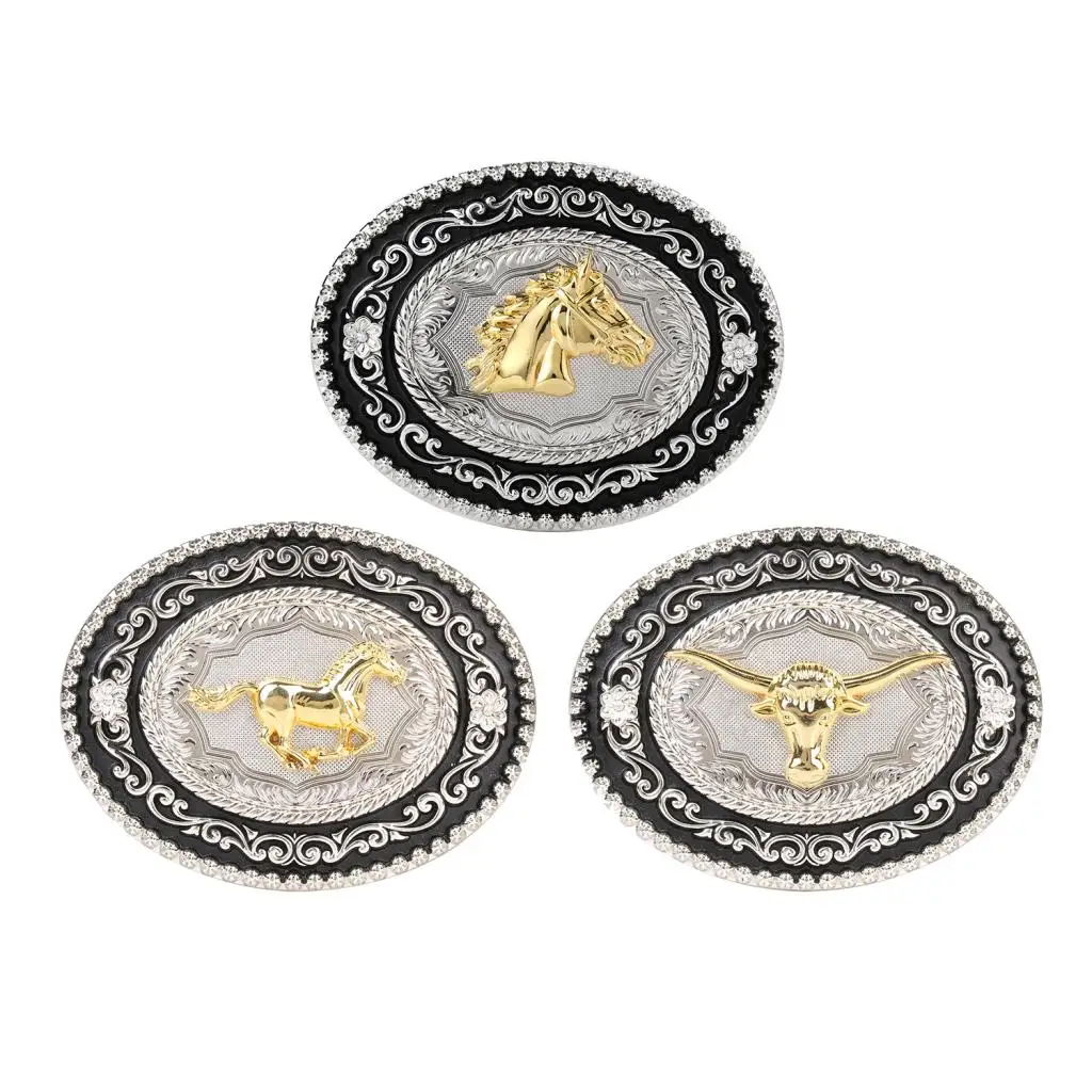 Belt Buckle Horse OX Head Arabesque Men Buckle Western Cowboy Jeans Accessory Metal Belt Buckle