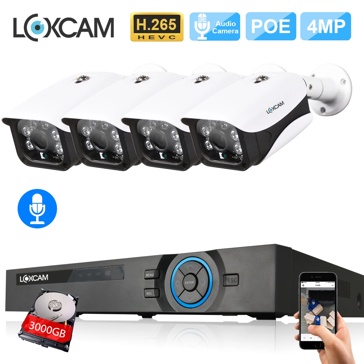 LOXCAM H.265+ система камеры безопасности 5MP POE NVR комплект 4MP аудио запись уличная Антивандальная POE ip-камера комплект видеонаблюдения