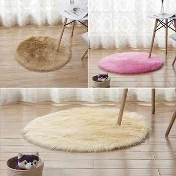 

Solido Colore Rotondo Tappeto Soggiorno Camera Da Letto Soffice Simil Pelliccia Plush Carpet Yoga Mats