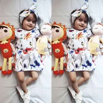 

US Cute Newborn Kid Baby Girls 0-3T Flowers Top Romper Skirt Outfit Clothes