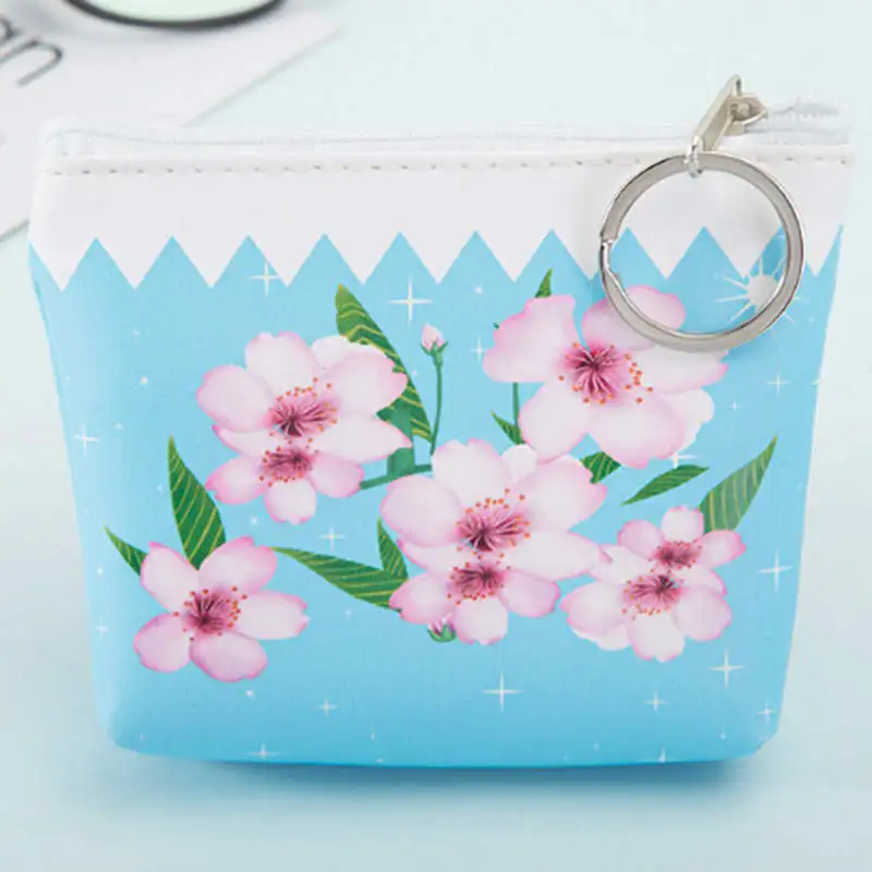 Light blue LKEEP кошельки из искусственной кожи на молнии с цветочным принтом, кошелек для мелочи, кошелек для девочек и мальчиков, Женский кошелек, женские кошельки, кошелек для монет, чехол для ключей - Цвет: Light blue