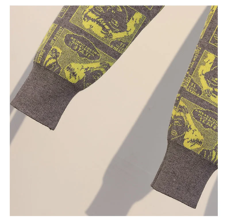 Большие размеры Knit трикотажные свитера с длинными рукавами и рисунком из мультфильма Топы+ эластичные вязанные штаны с высокой талией Женские Новые осенне-зимние комплекты из 2 предметов