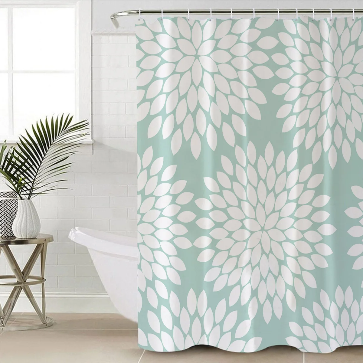 Abstract Dahlia Pattern Shower Curtain Waterproof Polyester With 12 Hooks