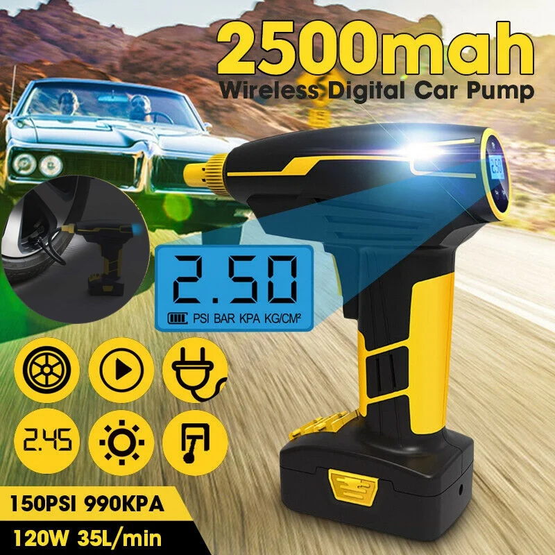 Portable Air Compressor Cordless Tire Inflator with Digital Display LED Lighting Rechargeable Pressure Gauge 12V/150PSI Pe | Автомобили и