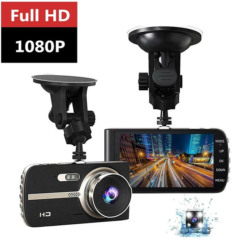 4 дюйма FHD 1080P Автомобильная камера с двойным объективом ночного видения g-сенсор заднего вида авто регистратор видеорегистратор Dashcam DVR