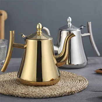 

1000/1500ml Thick Stainless Steel Teapot Golden Silver Tea pot with Infuser Coffee Pot Induction Cooker Tea Kettle Water Kettle