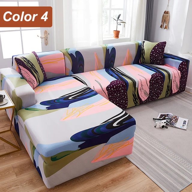 L-Shaped Sofa Cover Corner Sofa Slipcovers Elastic Chaise Cover 1/2/3/4 Seater Stretch Sectional Couch Armchair Cover Protector Color 4