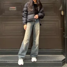 WeiYao Vintage Jeans Women 2021 New Streetwear Cargo Pants Korean Style Retro Mid Waist Straight y2k Denim Trousers Female