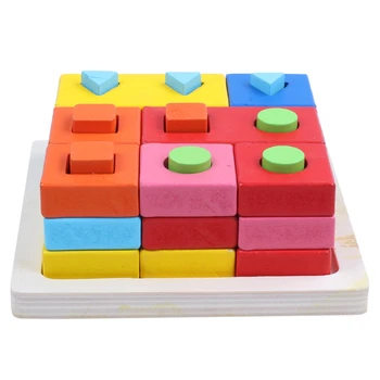 

MWZ Wooden Geometric Stacking Sort Toys Early Educational Shape Chunky Puzzle Games for Kids