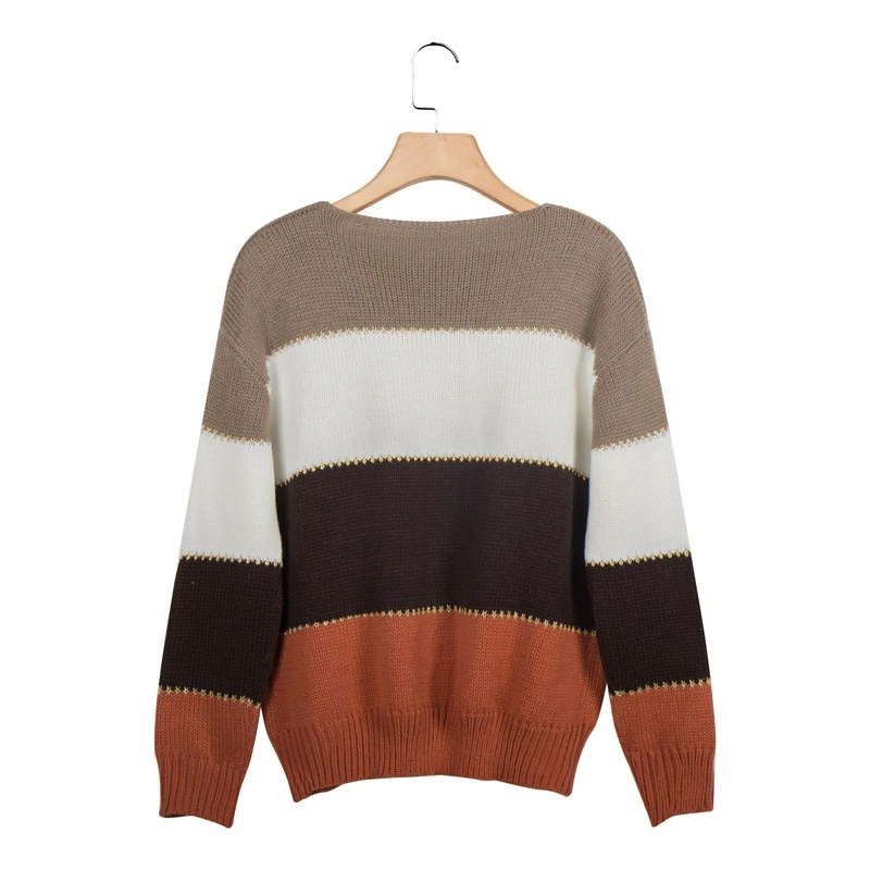 Women Winter jumper Long Sleeve Knitted pull Sweaters Striped Patchwork Autumn Oversize sweater Ladies Casual Loose Pullover