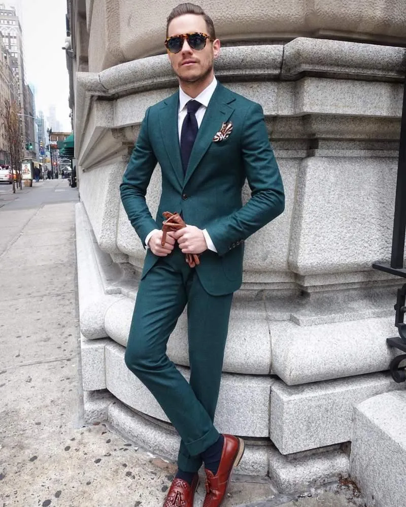 31Hunter Green Slim Fit Mens Suit Two Pieces Wedding Tuxedos Custom Made Groom Formal Suits (Jacket+Pants)