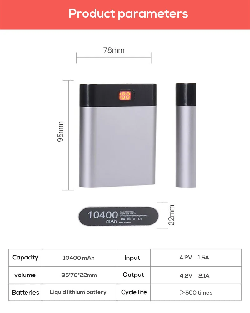 10400 мАч, двойной USB внешний аккумулятор, DIY чехол, 4x18650, светодиодный аккумулятор, цифровой дисплей, светильник, зарядное устройство, зарядное устройство для мобильного телефона, комплект
