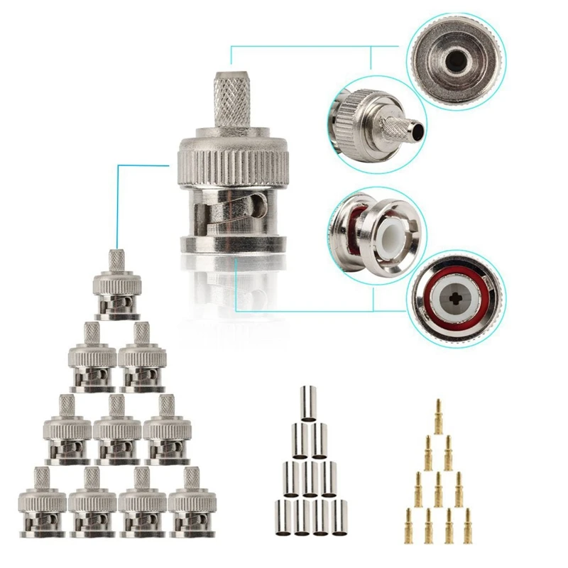 1 компл. Коаксиальный Rf/Bnc обжимные инструменты для Rg58/Rg59/Rg6 с 10 шт. Bnc разъем обжимной разъем Набор