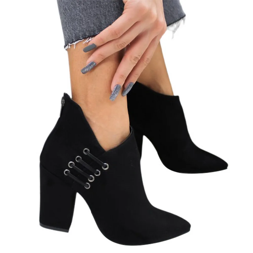 Black Ботильоны С Острым носком; коллекция года; женская обувь; Zapatos De Mujer; ботинки на высоком каблуке; женская обувь размера плюс на молнии; Botas Mujer - Цвет: Black